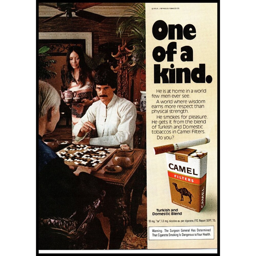 1976 Camel Cigarettes Vintage Print Ad Othello Board Game Stones Japan Wall Art